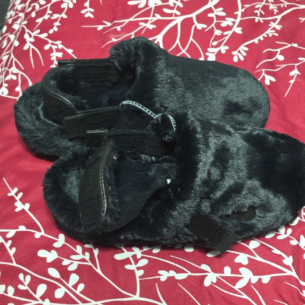 Nike Black Fuzzy Slippers